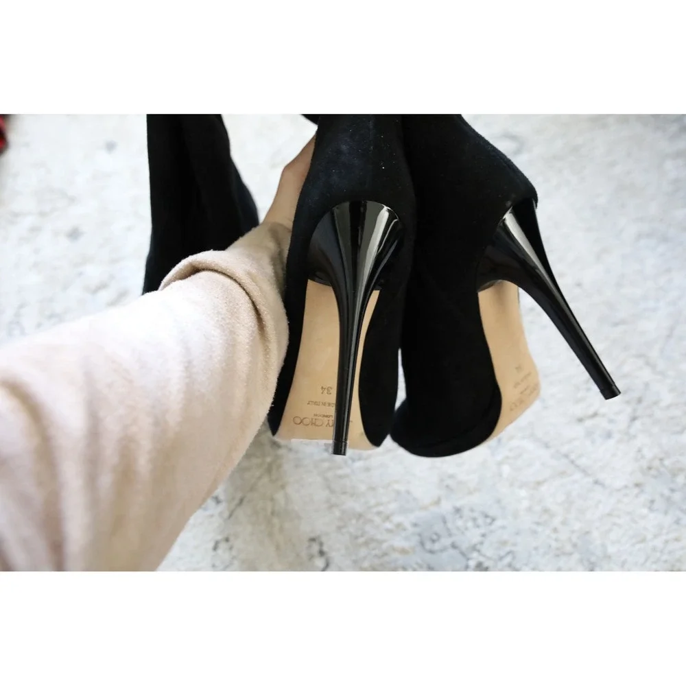 Jimmy Choo Black Suede Over The Knee Stiletto Boots Size‎ 34